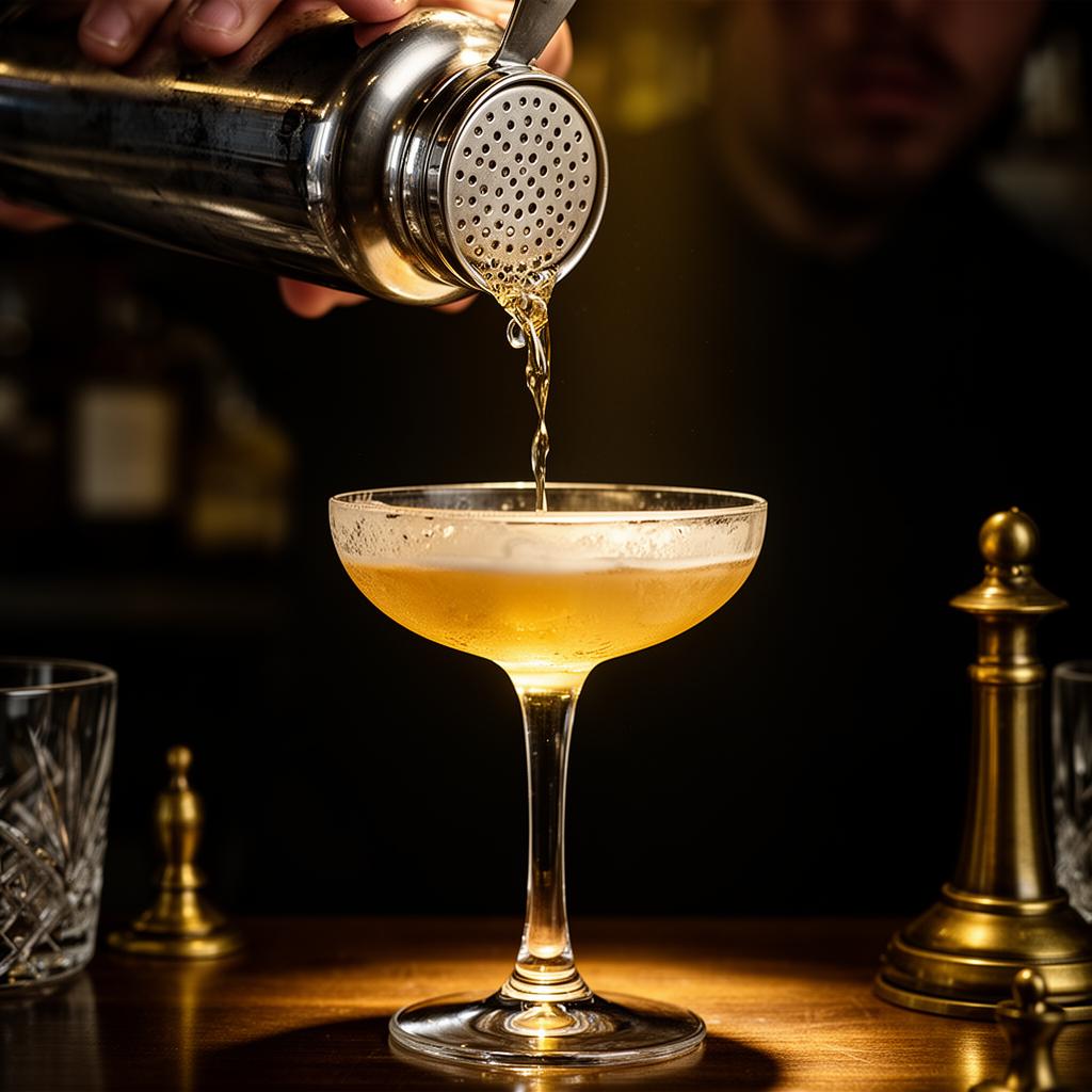 Cocktail bliver hældt fra shaker til coupe glas